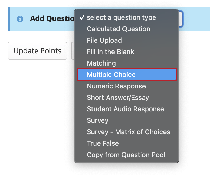 From the Insert New Question drop-down menu, select Multiple Choice.